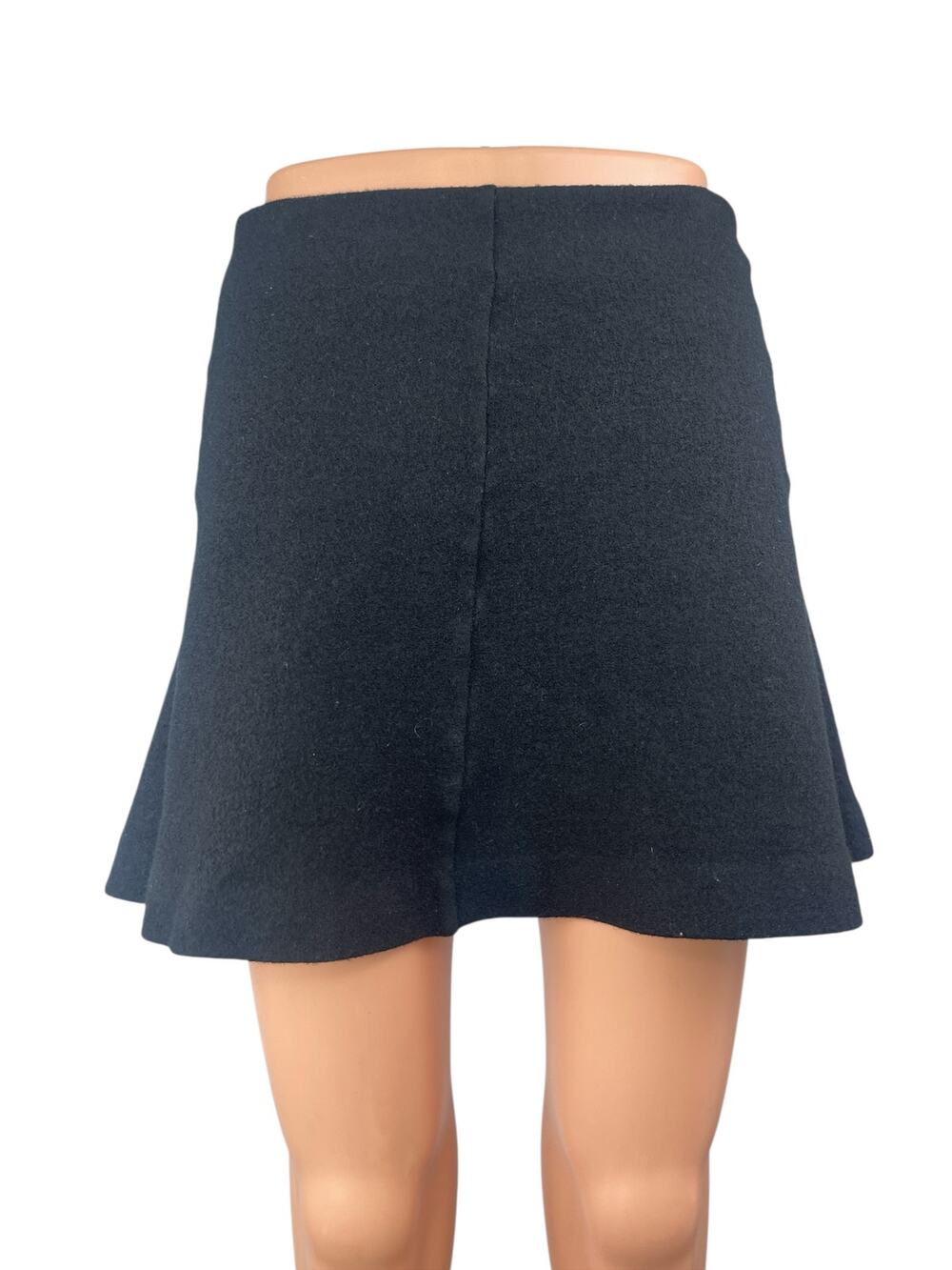 COS Black Wool High Waisted Back Zip Flounce Mini Skater Flare A-Line Skirt Sz M
